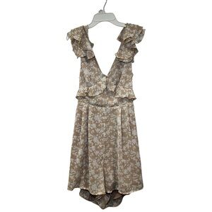 Francesca's Collections Beige Floral Ruffle Romper